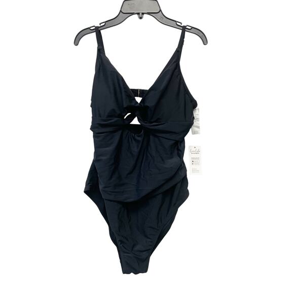 Cupshe Women's V Neck Timeless Black Ruched One Piece Swimwear Size Large - Picture 1 of 7